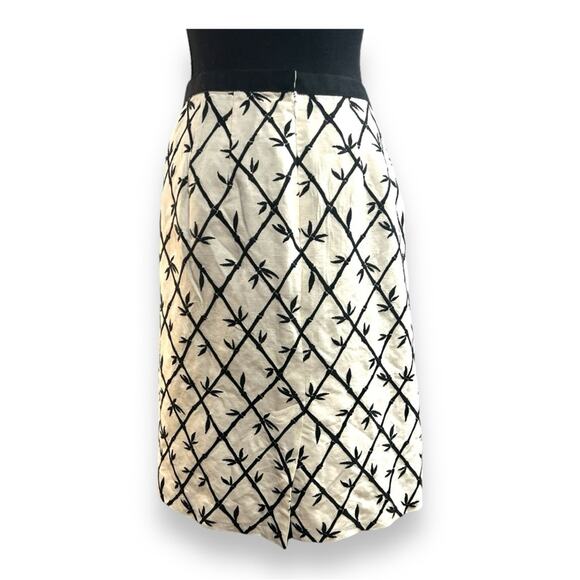 TALBOTS Vintage Ivory and Black Bamboo Embroidered A Line Skirt SZ 6 - Picture 7 of 11